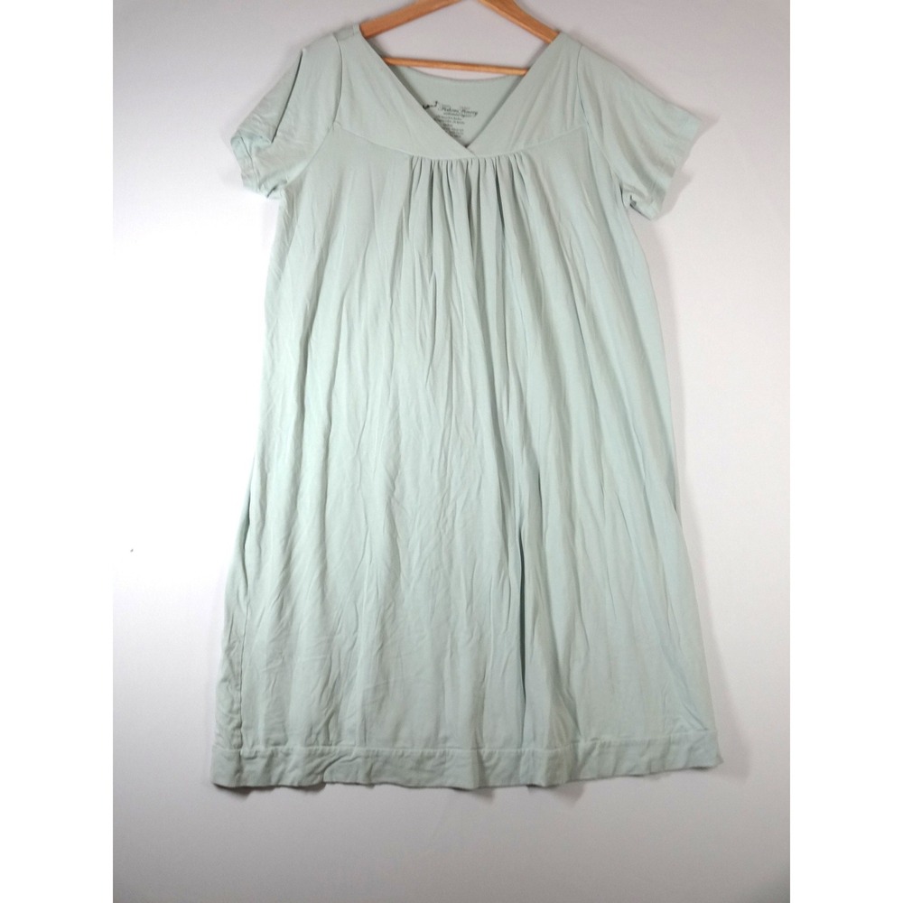 Fishers Finery Nightgown Medium Green Bamboo Cotton V-Neck Pleated Sleepwear